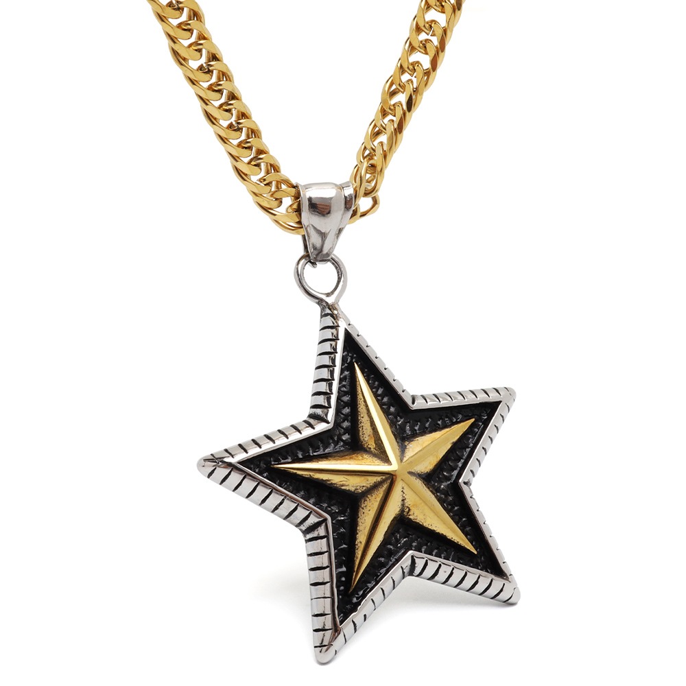 ステンレス ダブル喜平の星ネックレス [n1062]ネックレス