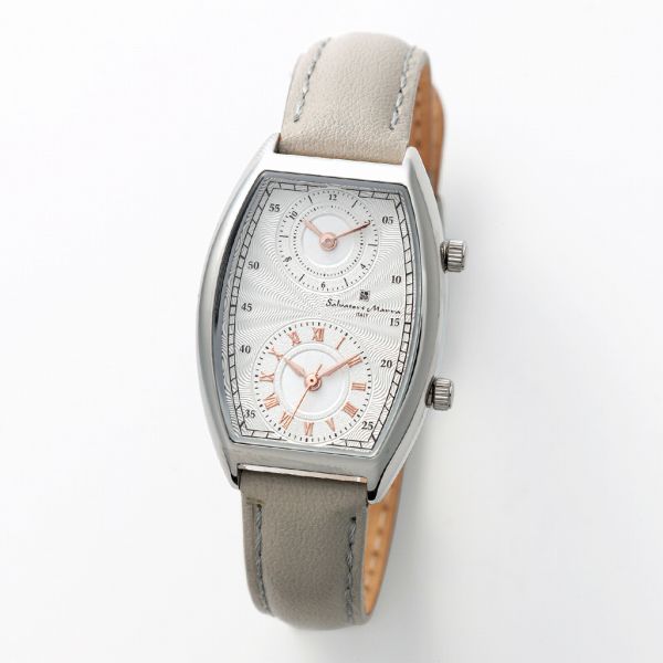 取寄品 正規品 Salvatore Marra 腕時計 SM23107-SSWHGY 日常生活防水 トノーケース デュアルタイム 防水 レディース腕時計