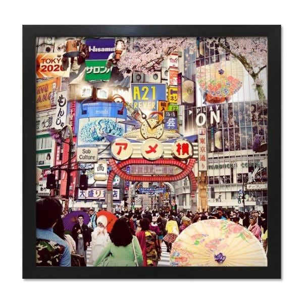 ファブリックパネル アートフレーム 飾り おしゃれ レトロ 壁掛け ウォールデコレーション 風景 情景 アメ横 400x400mm