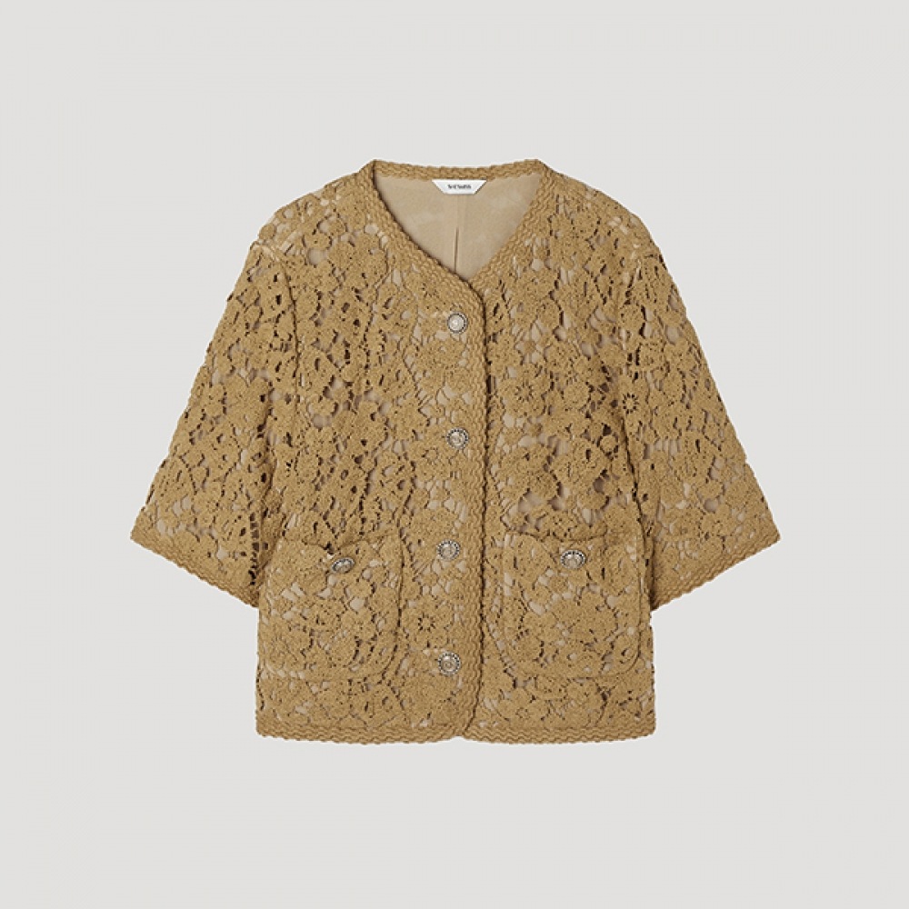 [Shes Miss] かぎ針編みフローラルショートスリーブジャケット_SWWJKP21180_BR