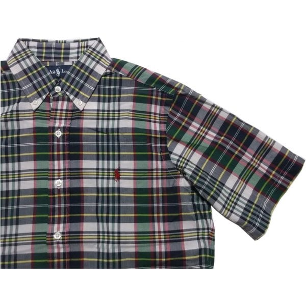 半袖 ワンポイント ボタンダウンシャツ チェック ネイビー PR2-916