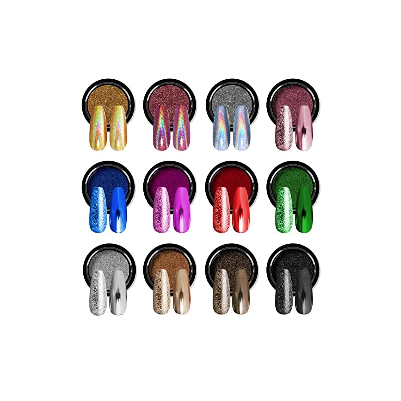 Saviland ミラーネイルパウダーセット 12色 ジェルネイルミラー 固形 ミラーパウダ 自宅DIY ジェルネイルセット 大量 ネイルパウダー 細かい クロムパウダー