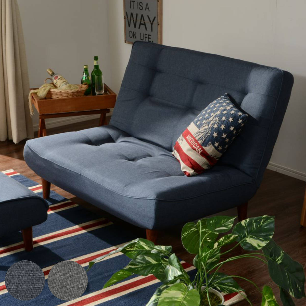 ソファ 2人掛け 幅121cm ハイバックソファー ダリアン デニム調 ハイバック リクライニング リクライニングチェア 椅子 チェア ローソファ ロータイプ コンパクト ポケットコイル