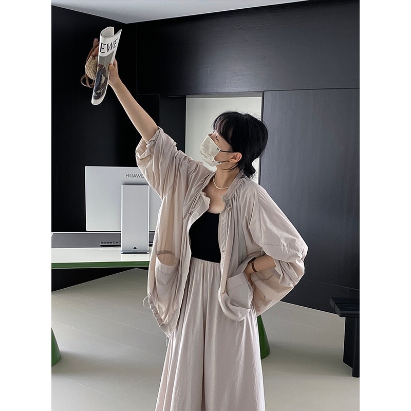 Upf50+ キャンプスタイル重工業日焼け防止ジャケット女性 + ウエストゴム A ラインクールアンブレラスカート 1112