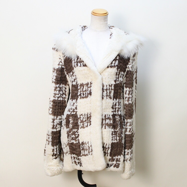 ヌートリア フォックス 編み込み ファー ジャケット チェック柄 送料無料 レディース ギフト プレゼント