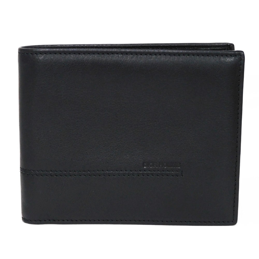 【中古】DIOR HOMME 二つ折り財布 スムース カーフ 札入れ カードケース パスケース 美品 バイフォールド ウォレット ロゴ エンボス