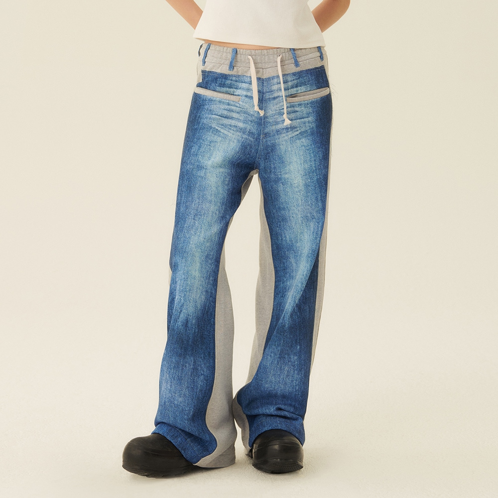 DENIM DIGITAL PRINTING PANTS - LIGHT GRAY