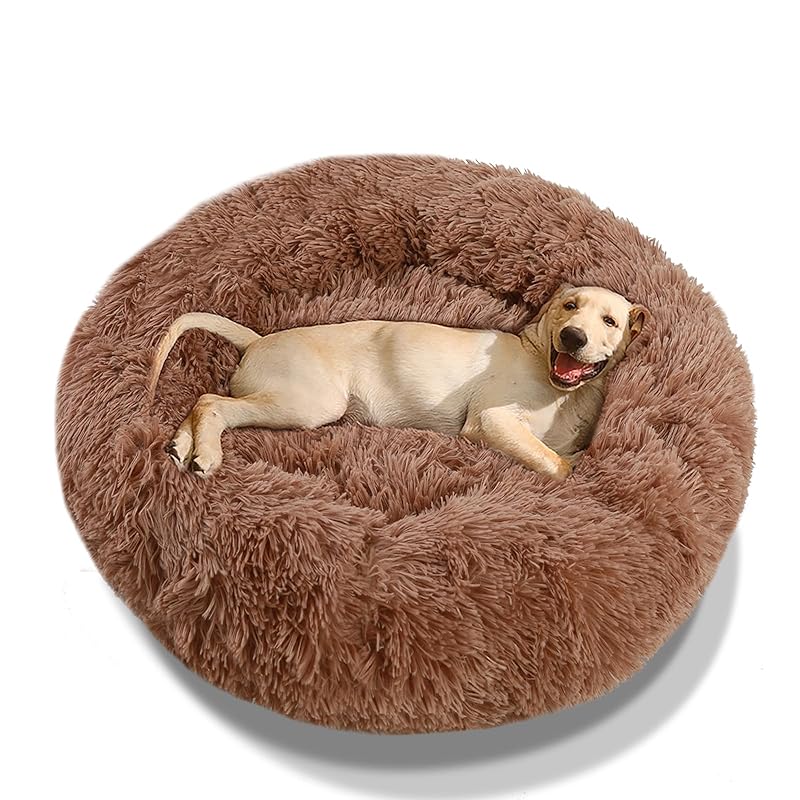 Insvog 犬 ベッド 猫 ベッド 暖かい ペットベッド 洗えるペットクッション ふわふわ ペットマットもこもこ 丸型 ペットソファベッド 通年 猫 大中小型犬用 ペットハウス (茶色)