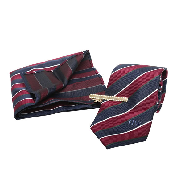 ネクタイ＆チーフ＆タイバー ３点セット DW02800009 WINE NAVY