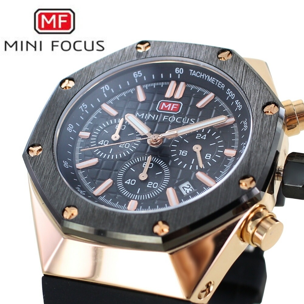 正規品 MINI FOCUS メンズ腕時計 クロノグラフ かっこいい 腕時計 手表 メンズ 父の日 八角形 クォーツ ラバー ブラック 高級感 おしゃれ ビジネス 大人 カジュアル 誕生日 プレゼント 8,687円