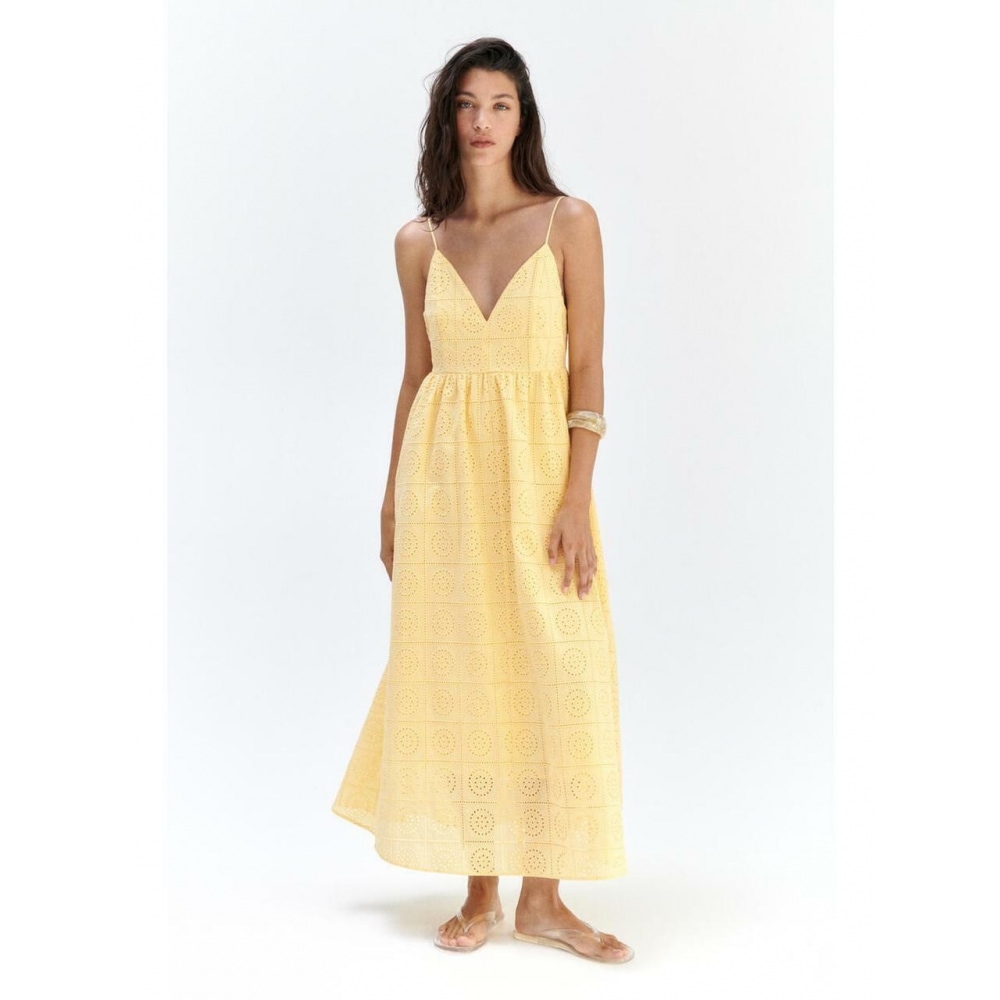 H&M タイストラップブロデリーアングレーズドレスイエロー 1340487002