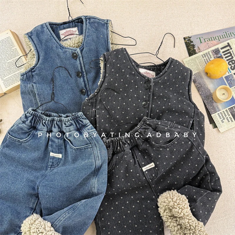2024冬服子供服韓国版ベルベットデニムセット女の子男の子ジーンズ馬甲2セット5739 5,256円