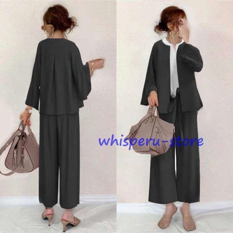 ジャケット 3点セット オフィスウェア レディース パンツスーツ ワイドパンツ シャツ コート セットアップ ロングパンツ 上下セット アウター ブラウス スーツアウタートレンチコート