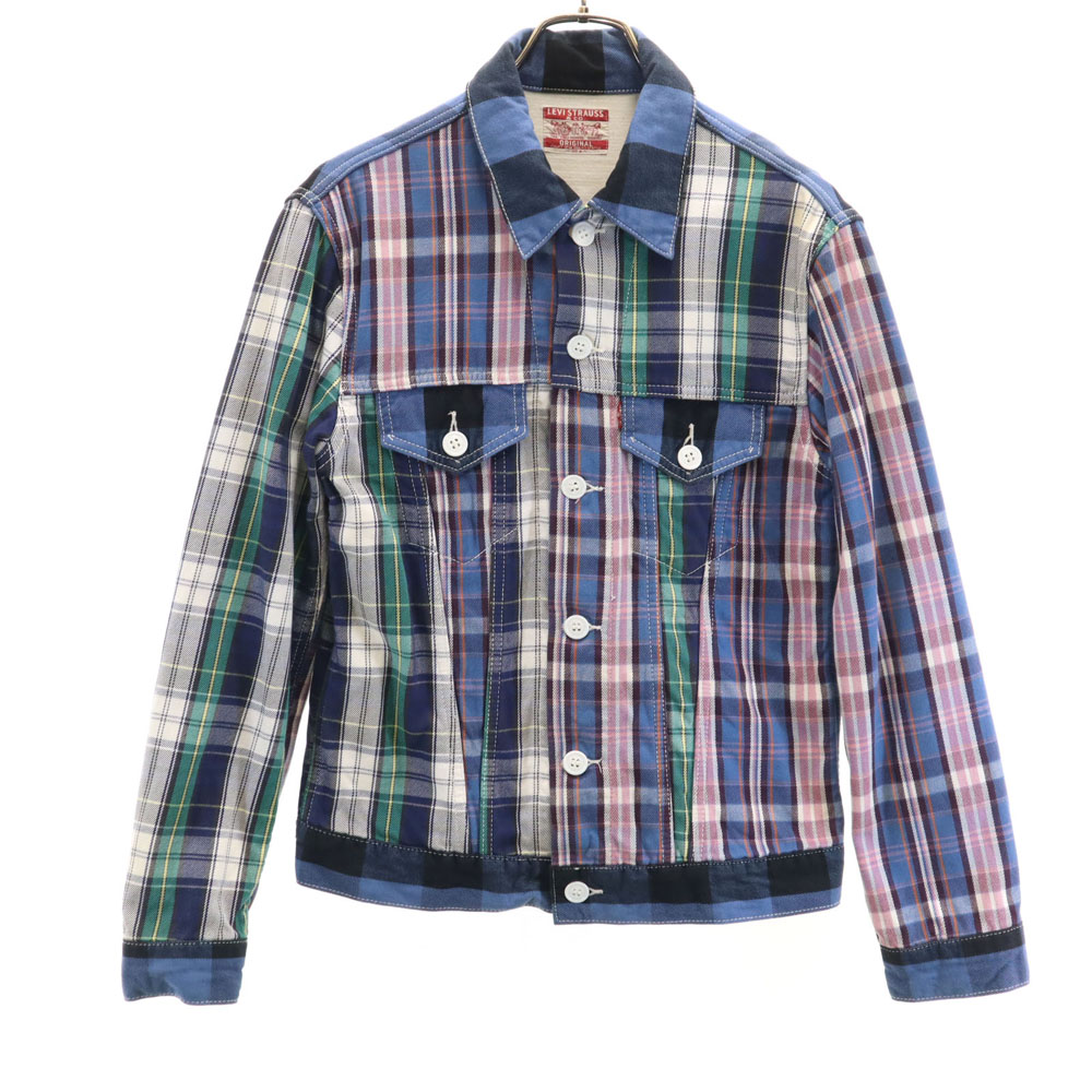 チェック柄 長袖 ジャケット M ブルー系 メンズ 古着