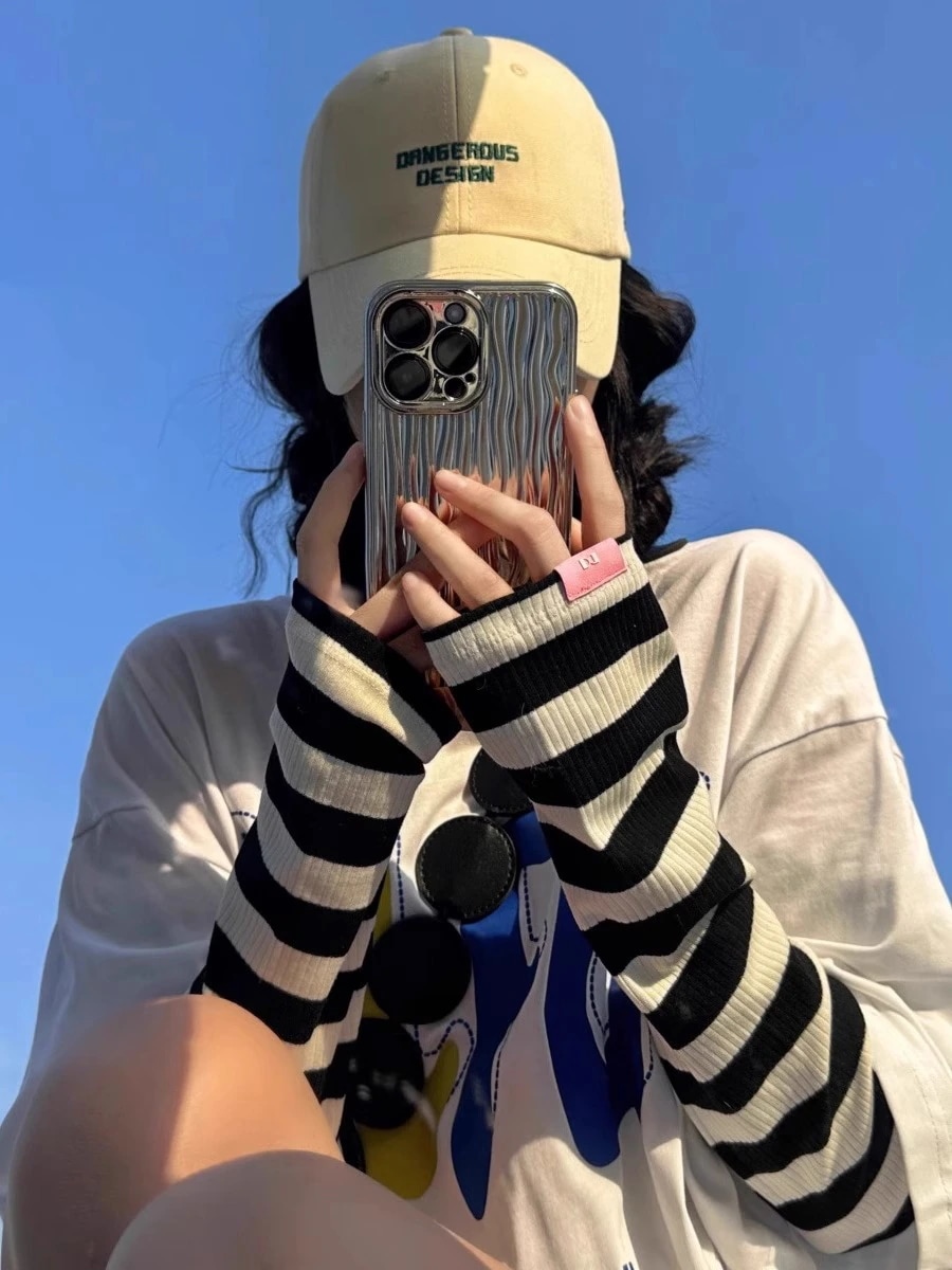 レディースサンプロテクションスリーブuvカットルーズ夏サイクリング白黒ストライプアイススリーブレディースサンプロテクション