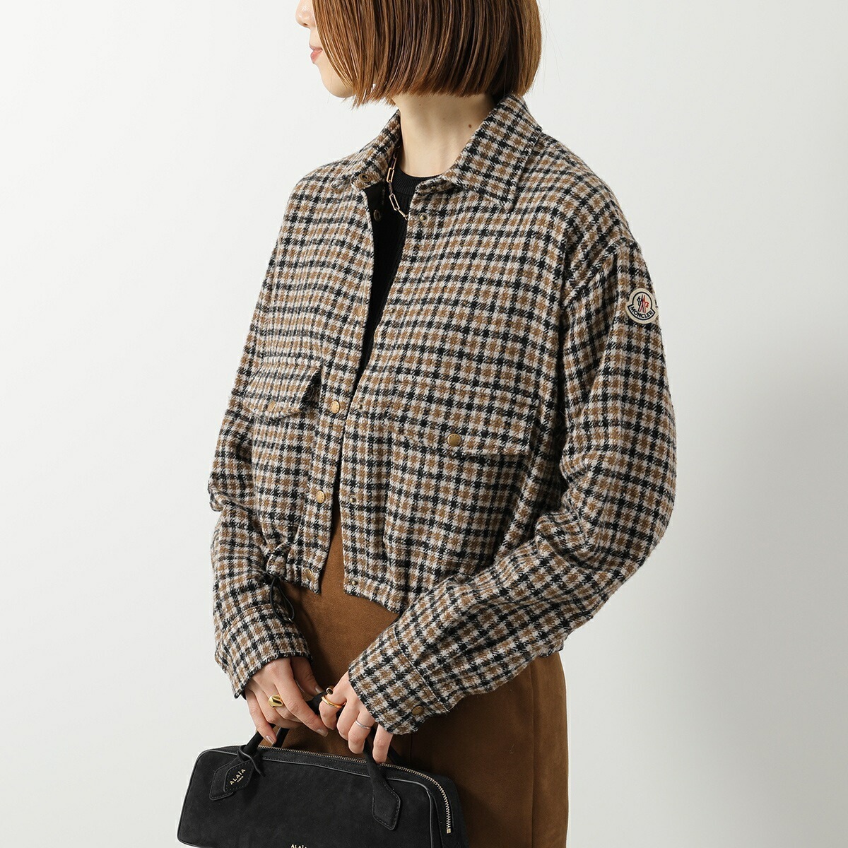 MONCLER モンクレール ジャケット 2F00019 598XC レディース シャツ チェック柄 ウール混 長袖 クロップド丈 アイコンパッチ F92 2F00019598XCF92