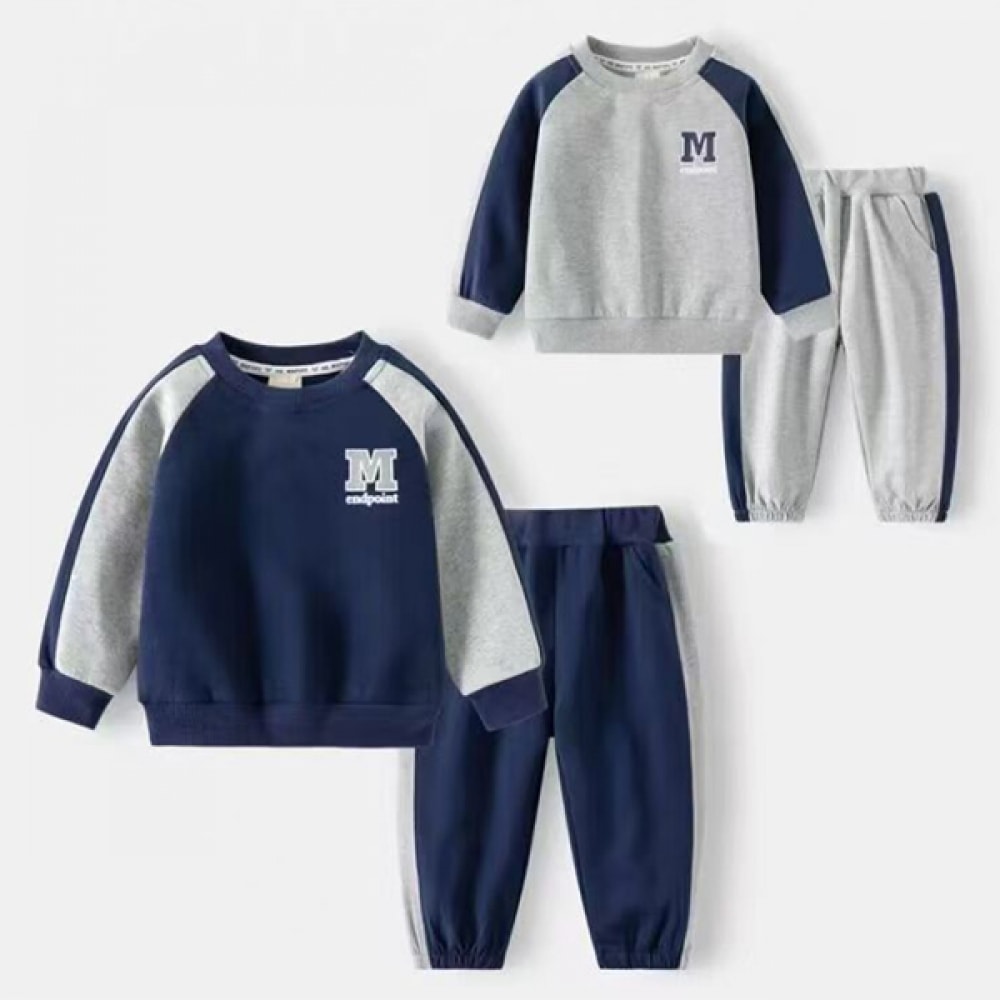 [JoyMulti] ネイビーツートンキッズスウェットシャツジョガーパンツ上下セット205556