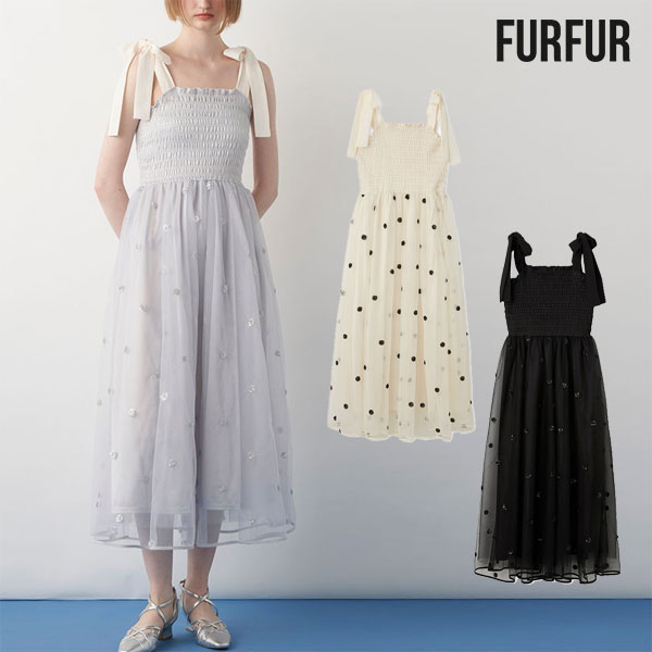 【SALE30%OFF】【即納】 ファーファー FURFUR ワンピース ドットスパンコール刺繍ワンピース ドレス ロング丈 キャミソール rwfo252064