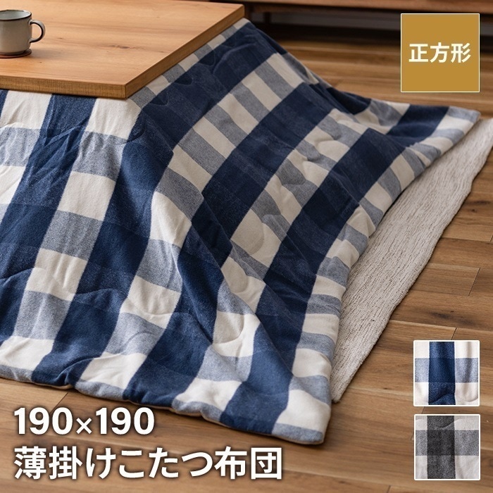 コタツ布団 薄掛け 正方形 190190cm コタツ布団 ギンガムチェック柄 こたつ掛け布団 薄手 あったか 冬 節電 おしゃれ 新生活 一人暮らし