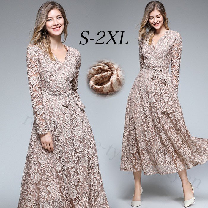 パーティドレス 結婚式 披露宴 Aライン ロングワンピース レディース 二次会ドレス 長袖 上品 発表会 演奏会 ギフト入園式 卒園式 レースワンピース おしゃれ 5,702円