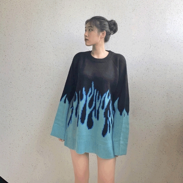 モデル所蔵 [本当にきれいです!] 女男共用 花火 ボクシーフィット ニット - チキディ 4,788円