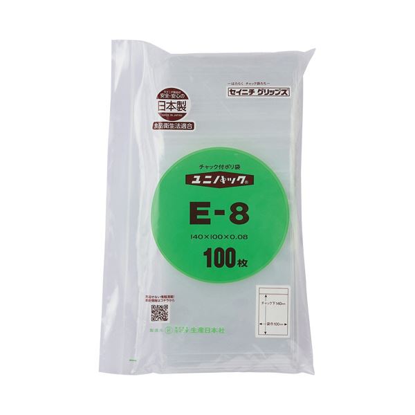 （まとめ）セイニチ ユニパック チャック付 ポリエチレン ヨコ100×タテ140×厚み0.08mm E-8 1パック(100枚)(×10セット)