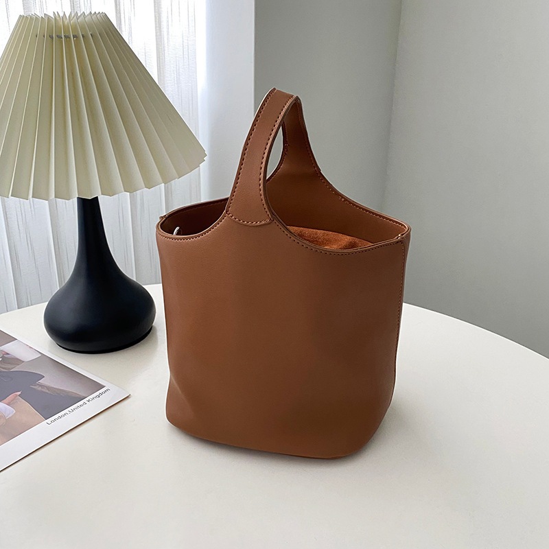 ワンハンドル レザー バケットバッグ バケツ型 韓国 ストリート バニティバッグ 無地 フェイクレザー パーティースタイル ホームパーティーアイテム 巾着バッグ オフィススタイル