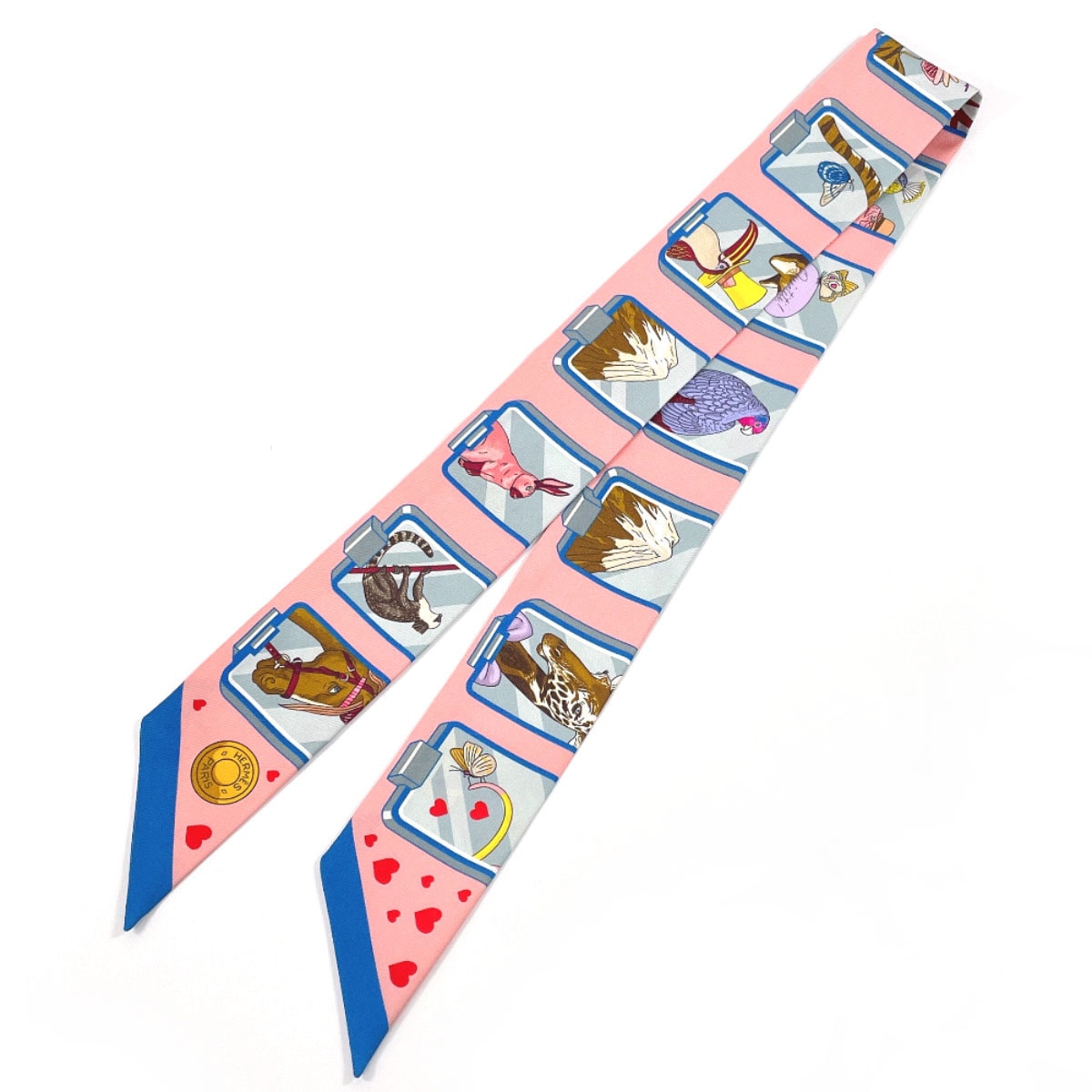 063875S HERMES STORY ツイリー ピンク シルク レディース