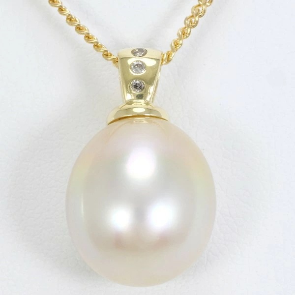 K18 18金 YG ネックレス パール（真珠） ダイヤ 0.03 ジュエリー 中古