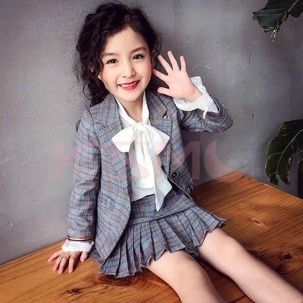 新入荷 韓国ファッション 子供服 セットアップ 女の子 スーツ 3点セット フォーマル チェック柄 キッズ 長袖 コート スカート 白いシャツ 入学式 卒園式 卒業式 発表会 上下セット