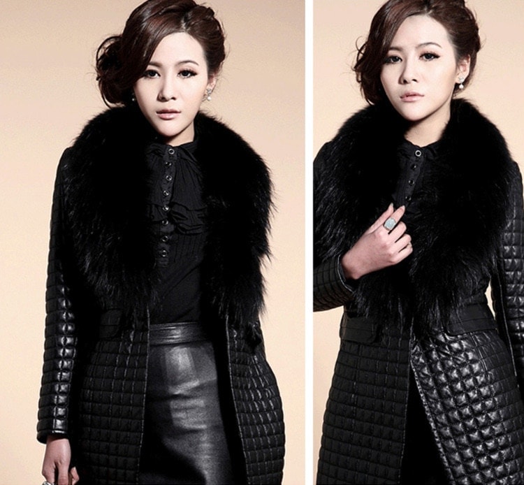 ファーコートラビット フェイクファーの襟 羊の皮 レザージャケット