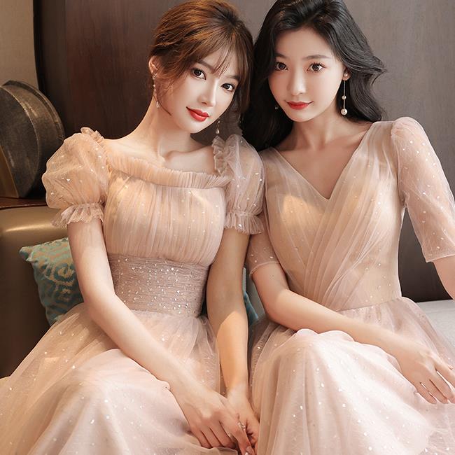 在庫処分　タイプ　mサイズ　4デザイン ピンク ブライズメイドドレス　パーティードレス　ワンピース二次会演出司会結婚式お呼ばれ ロングドレス　マキシ丈　ブライズメイド　ドレス　二次会ドレス　フォーマ