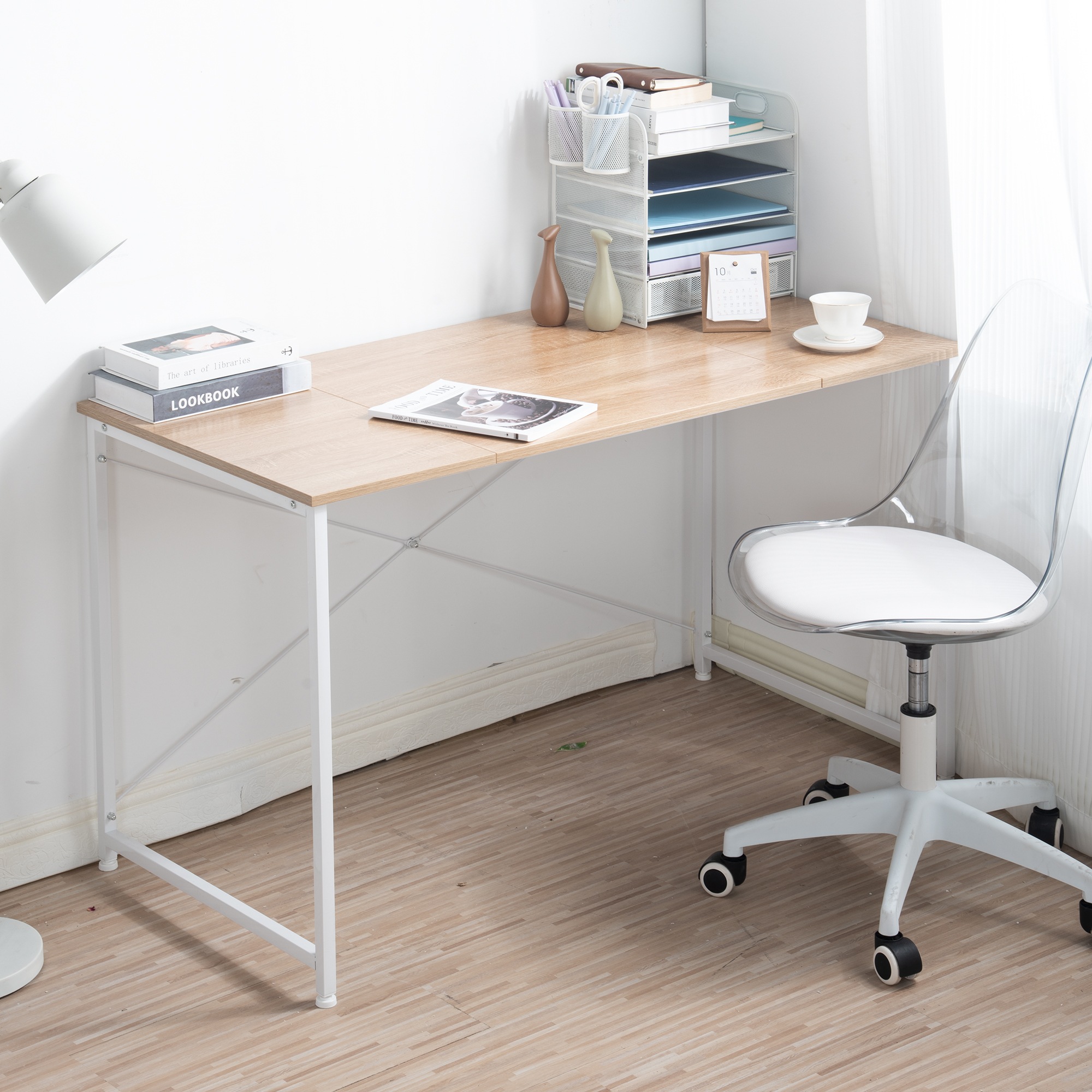 【WF301556LAAオフィスチェア+パソコンデスク セット】【新品】【ナチュラル】パソコンデスク シンプル 極簡易デスク ワークデスク 木製 机745
