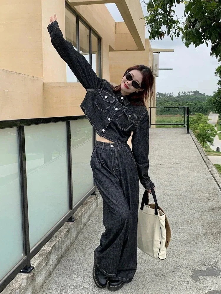 販促-[9月新品]早い者勝ち 怠惰な風 ジーンズ 柔らかい スリム コート 大 デニムジャケット 快適である 気質 ロングパンツ 2点セット 5,670円