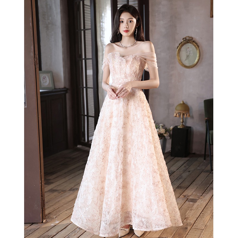 イブニングドレス女性2024ホスト成人式卒業式ワンショルダー婚約ドレス