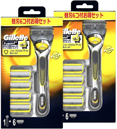 【まとめ買い】 ジレット プロシールド マニュアル カミソリ ホルダー + 替刃6個 × 2セット (本体2個+替刃12個)