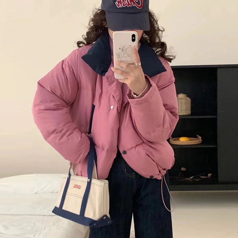 白鴨毛復古色合わせの短いダウンジャケット女性冬デザイン感韓国版保温小柄コート潮