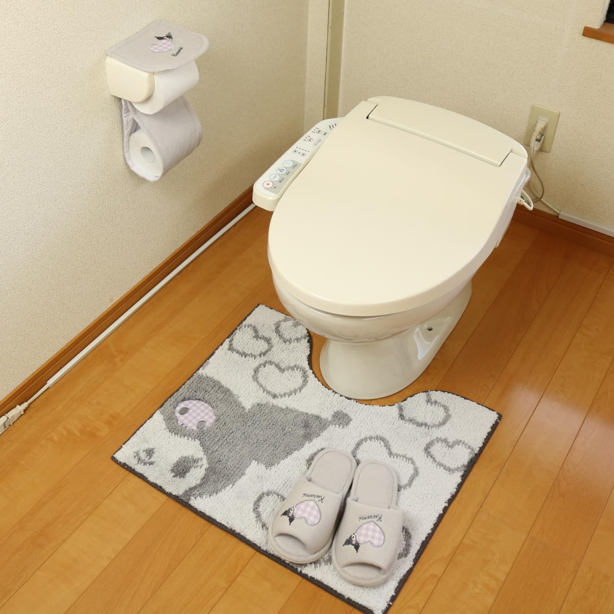 オカ(OKA) サンリオキャラクターズ シュシュ クロミ トイレマット 3点セット ペーパーホルダーカバー スリッパ 約55cm×60cm グレー(クロミちゃん) (ハローキティ Kitty かわいい