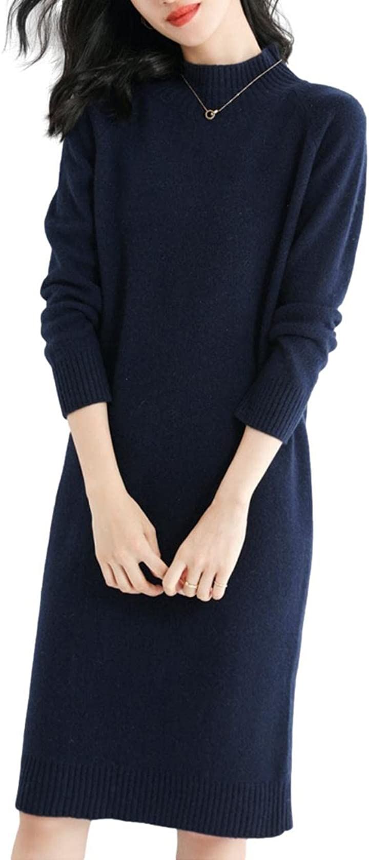 ジェイスコット ニット ワンピース 柔らか素材 ハイネック ひざ丈( ネイビー, 2XL)