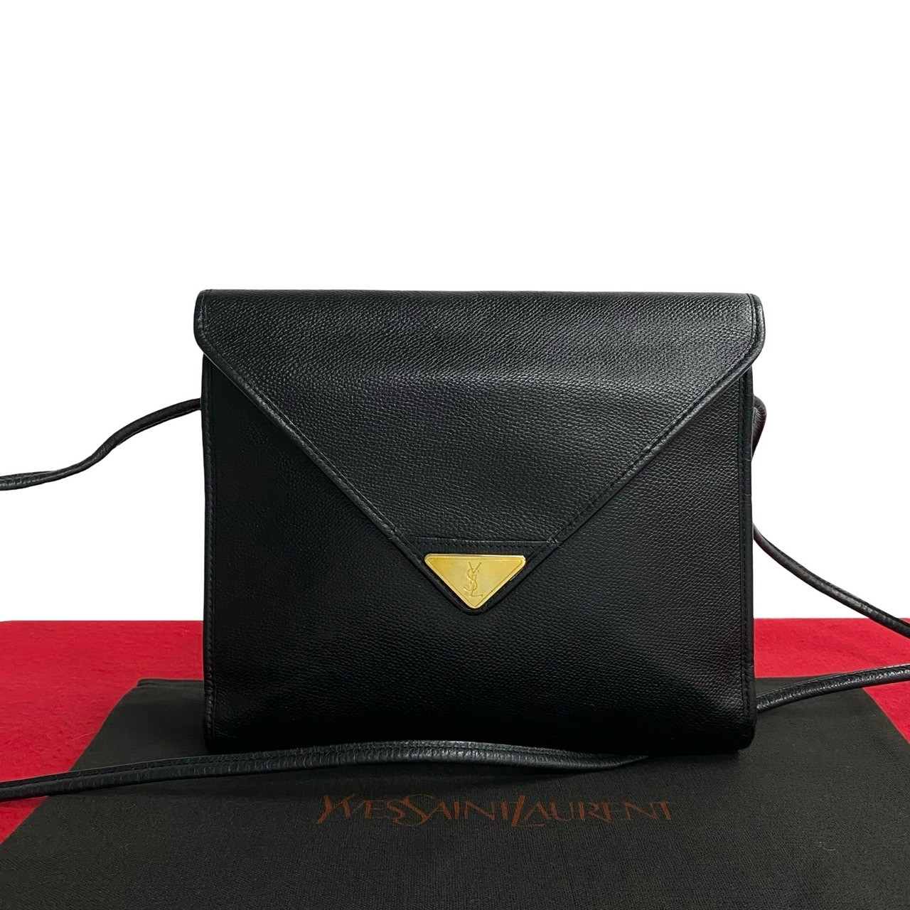ヴィンテージ YSL ロゴショルダーバッグ レザー ブラック 33101