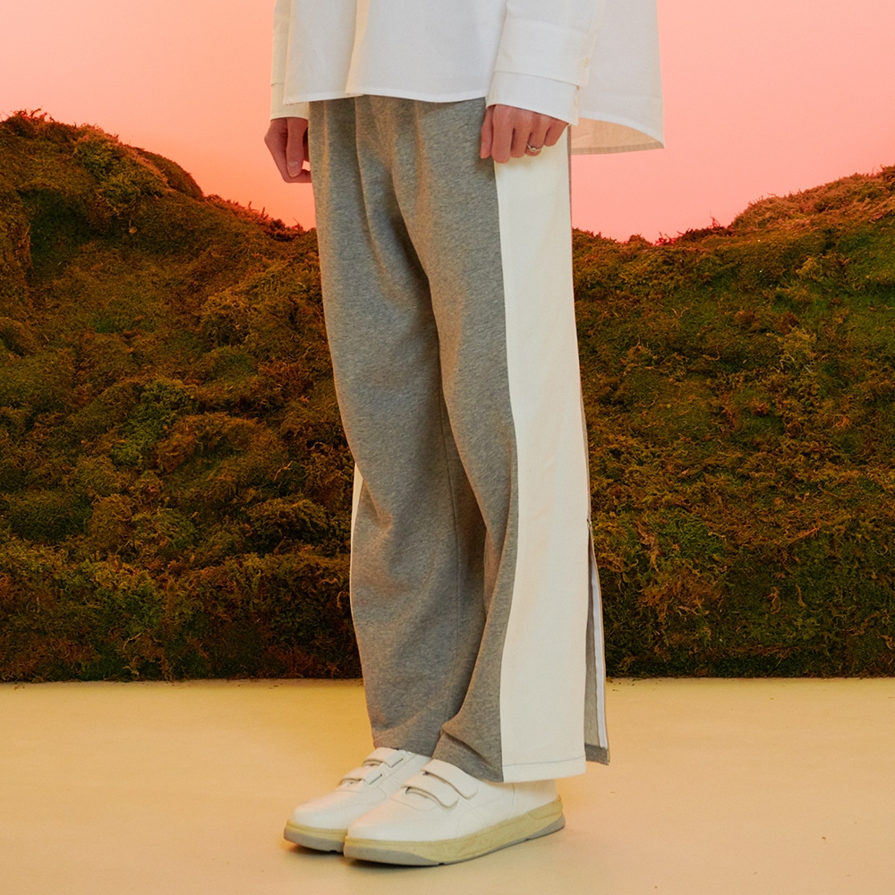 Side Patched Semi-Wide Track Pants - Grey