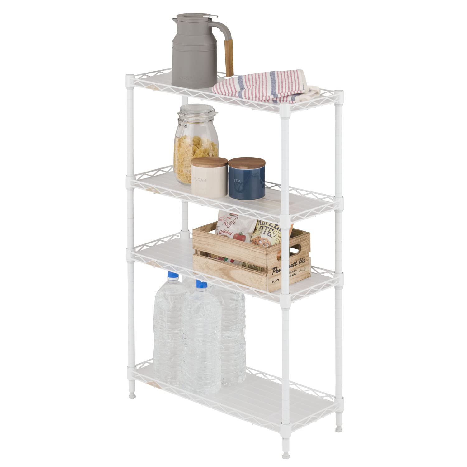 ドウシシャ ルミナス ラテ 隙間収納ラック 幅25cm 奥行60 4段 ホワイト 白 おしゃれで可愛い スリムスチールラック 落下防止シート付き 全体耐荷重120kg 幅24.5×奥行59.5×高さ9