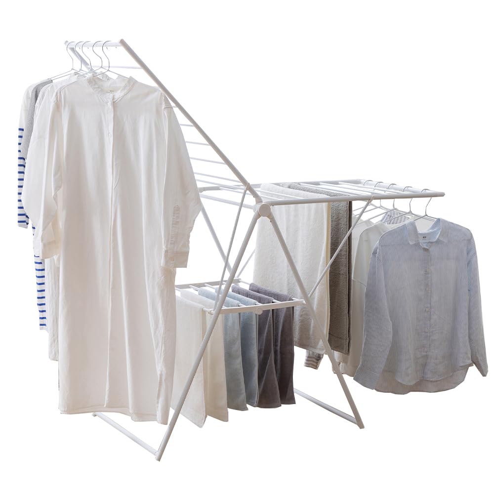 アイリスオーヤマ 樹脂 セーター・ニットの平干しにも使用可能なふとんも干せる多機能スタイル物干し スリム収納可能 KTSM-157 ホワイト