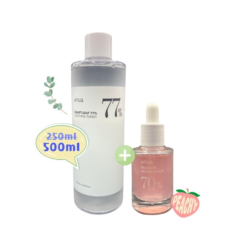 [基礎セット2種] ドクダミ77% スージングトナー(500ml)+ 桃70ナイアシンセラム(30ml)_鎮静+ブライトニングケア 5,570円