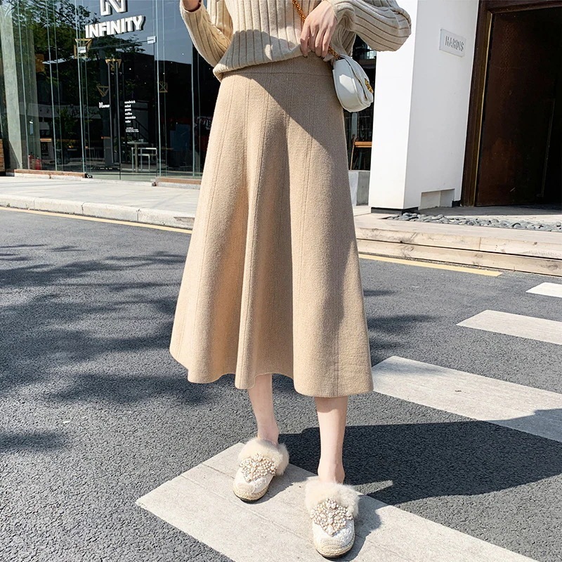 品大人気ニットスカートプリーツスカートフレアスカートレディース秋冬ボトムスあたたかいストレッチミモレ丈ロングストレート