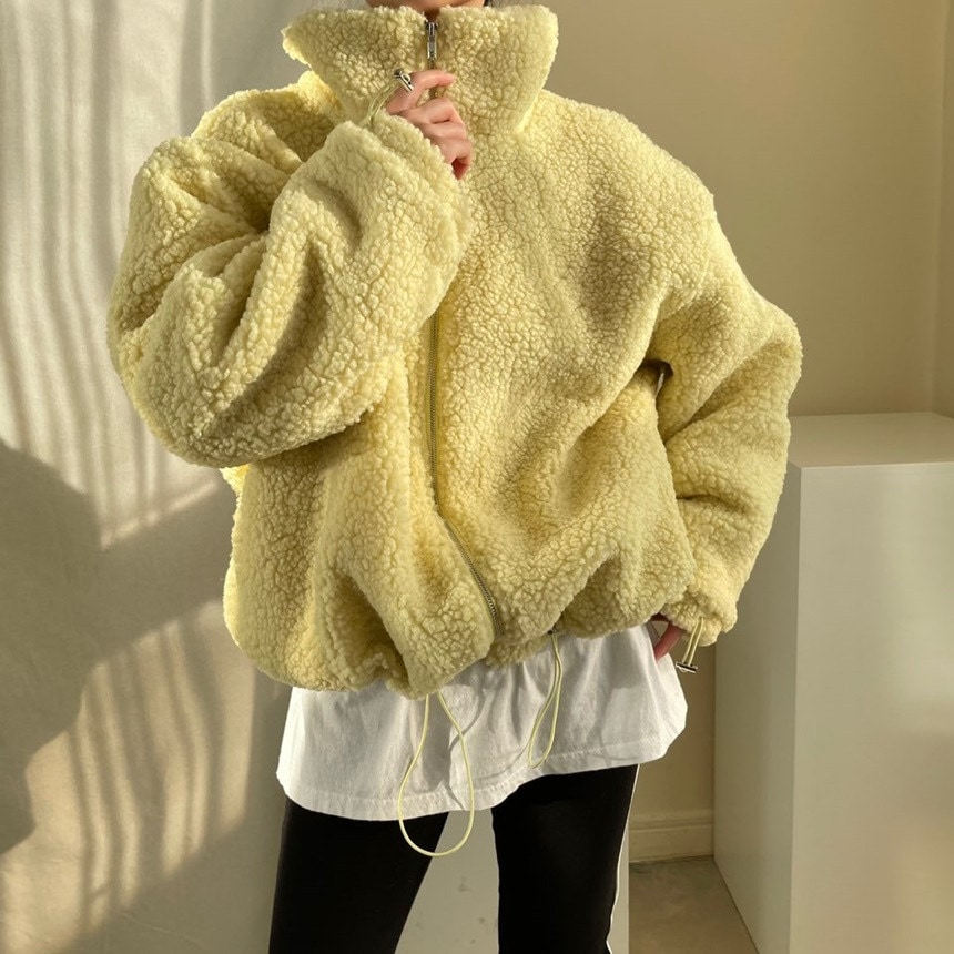 ラムヘア ショートコート イミテーションラム スタンドカラー ルーズ ジャケット コート アウター 4,968円