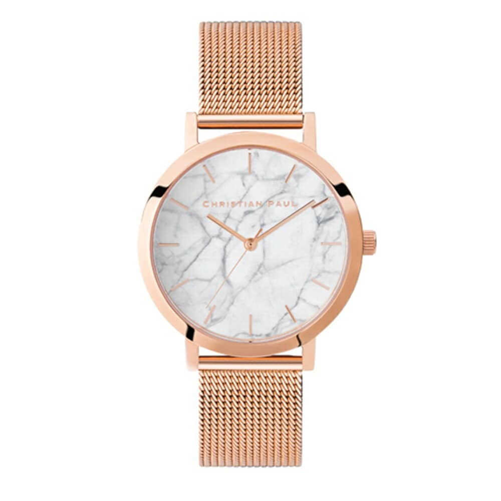 日本正規品 クリスチャンポール 腕時計 手表 誕生日 プレゼント レディース マーブル メッシュ ピンクゴールド 仕事用 おしゃれ かわいい ブランド 時計 結婚祝い 女友達　20代 30代 40代