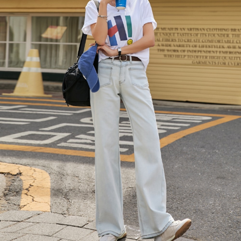 (NAK21) (S~L) フロントポケットポイントワイドフィットデニムパンツ NK41-P-8