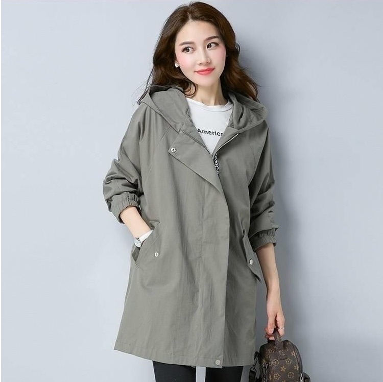 プラスサイズあり カジュアルウインドブレーカー ロング丈ジャケット 秋冬アウター トップス アウター コート ジャケット 上着 ロング丈 袖あり 長袖 Vネック 襟付き スリム 細身 Iライン