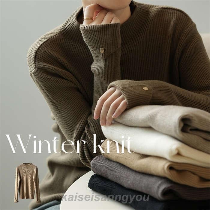 安い商品 今日だけ ニット トップス レディース 長袖 ベーシック リブ ボートネック クルーネック ストレッチ セーター カットソー インナー ハイゲージ 薄手 冬 秋 秋冬 春 きれい 3枚購入で